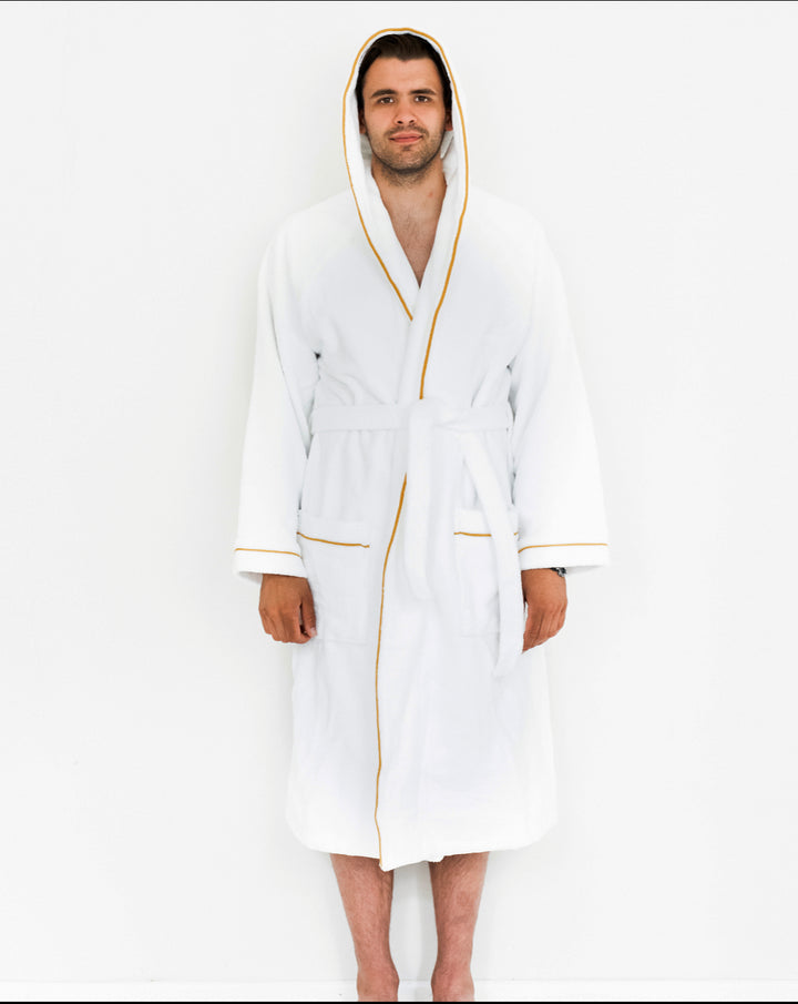Hotel High-End bathrobe Hooded model, with golden trim