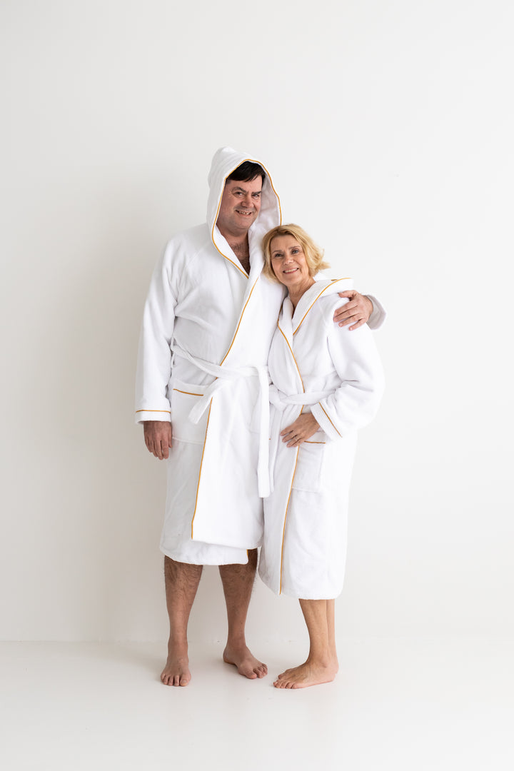 Hotel High-End bathrobe Hooded model, with golden trim