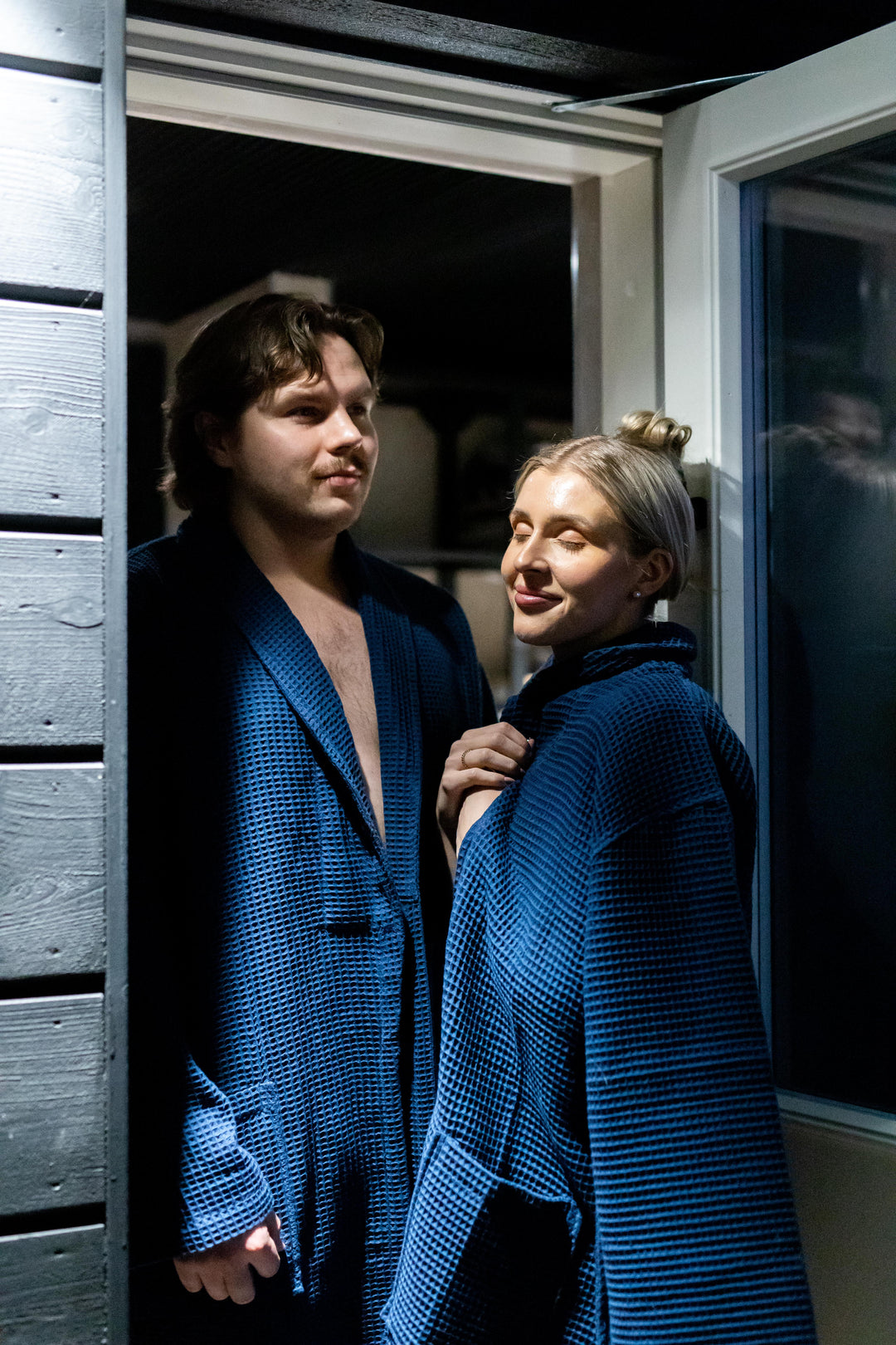 Vohvelikylpytakki Hotel Lux No Problem Kauluksella, Navy Blue