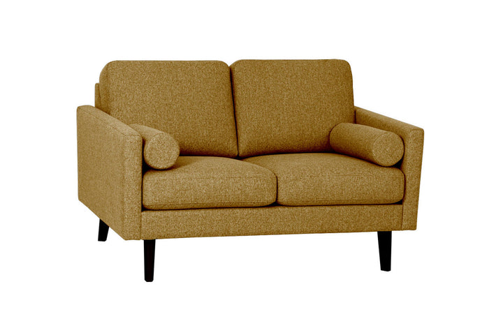 Ochre yellow two-seat Hotel Luxus Elegant sofa with cylindrical bolster cushions