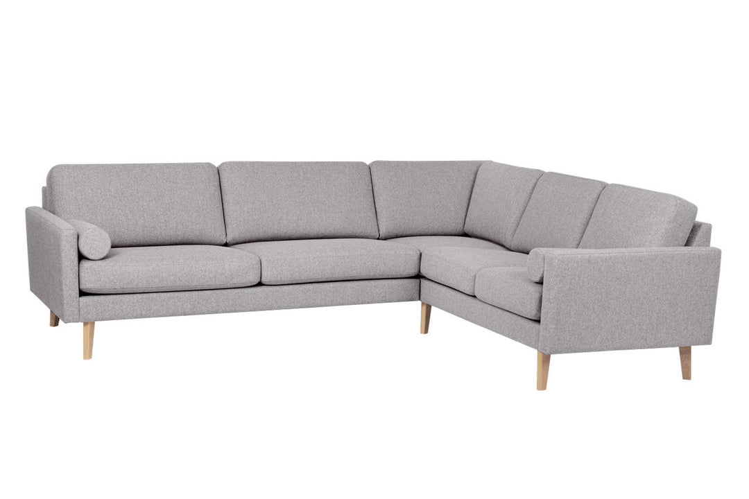 Light grey Hotel Luxus Elegant corner sofa with wooden legs and a bolster cushion