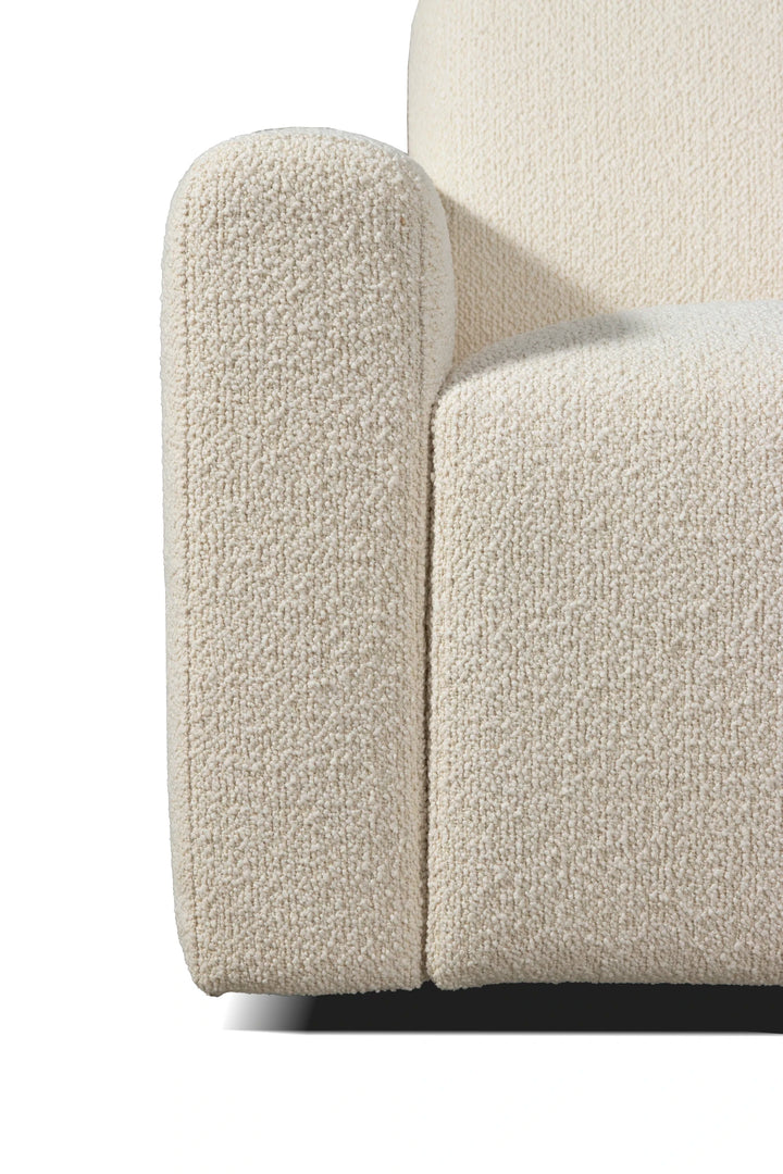 Close-up of a narrow light Heta sofa armrest and textured upholstery