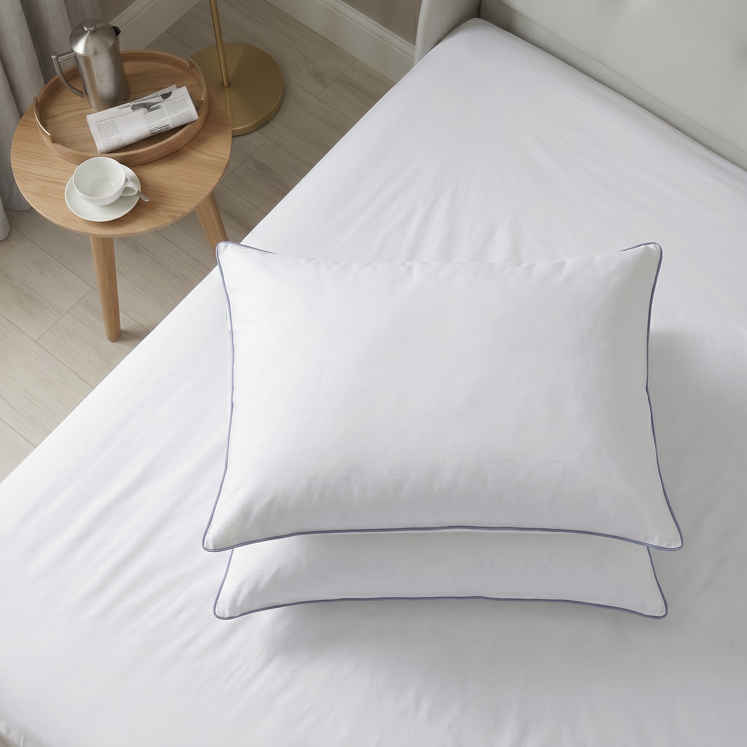 White Hotel Luxus large pillows stacked and viewed from above