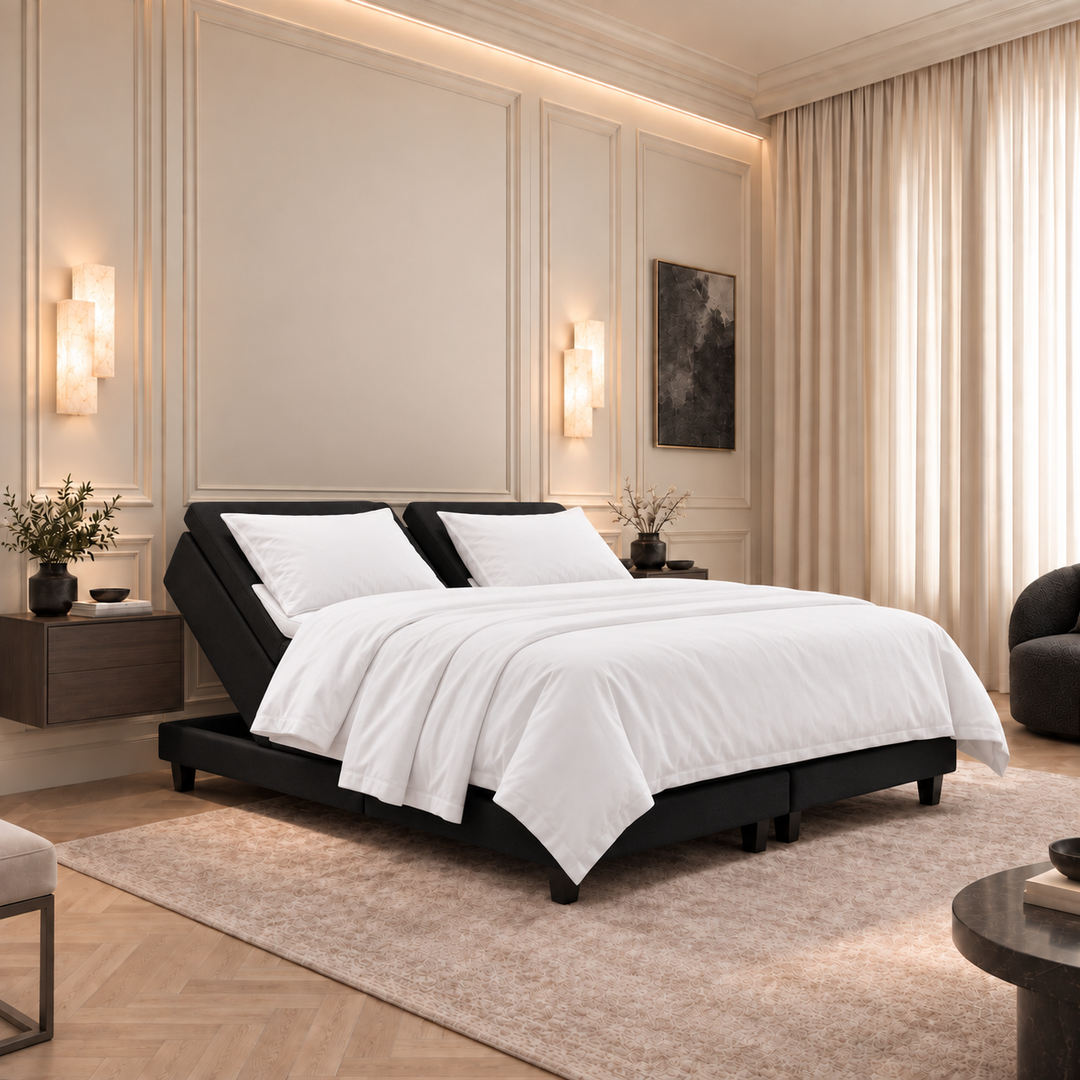 Hotel Luxus Moottorisänky, No Problem 180x210 cm, Enjoy New Lux 24 musta – viistokuva luksusmakuuhuoneessa