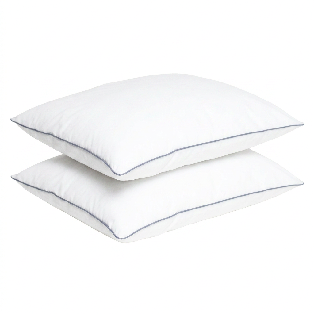 Two white Hotel Luxus pillows stacked against a light background