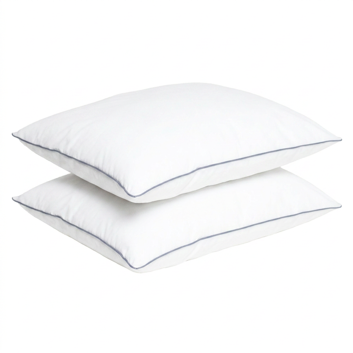 Two white Hotel Luxus pillows stacked against a light background