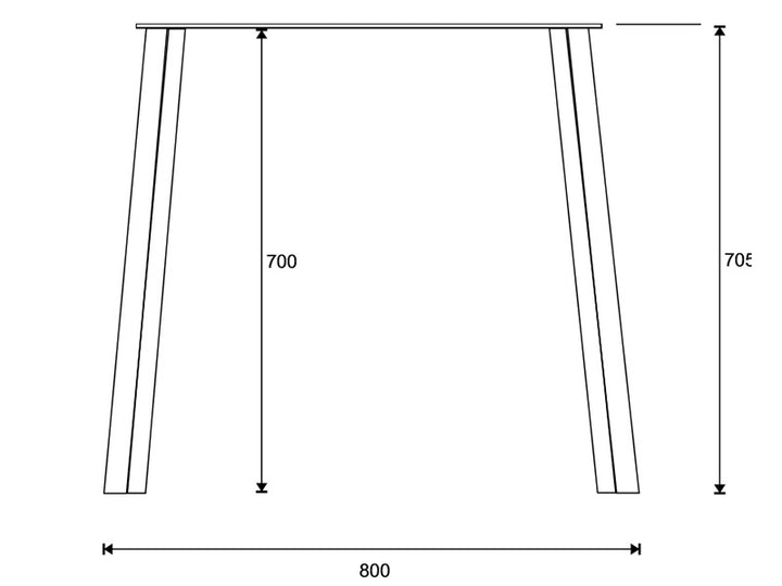 Corner Base -pöydänjalan mittapiirros: leveys 800 mm, korkeus ilman kiinnityslevyä 700 mm ja kokonaiskorkeus 705 mm