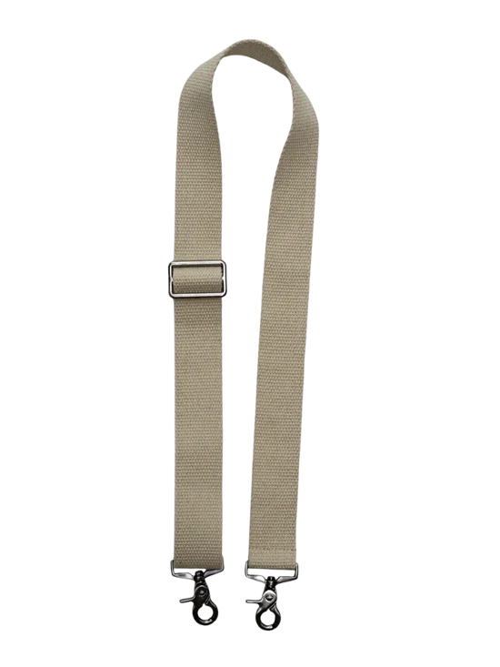 Grey-beige adjustable KYWIE bag shoulder strap with metal clip fastenings