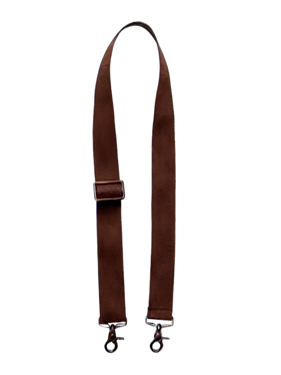 Dark brown adjustable KYWIE bag shoulder strap with metal clip fastenings