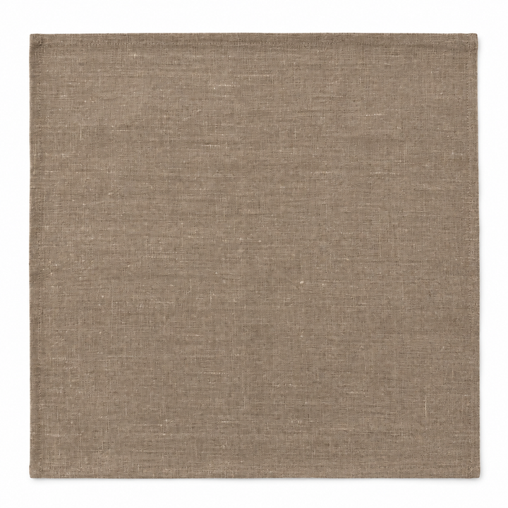 Dark No Problem Luxus linen napkin unfolded on a white background, showing its square shape and hemmed edges.