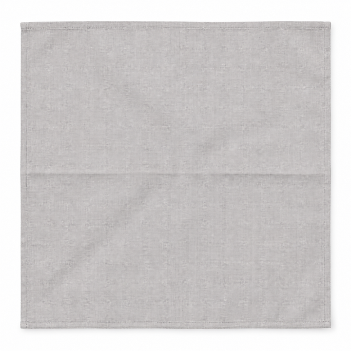 Grey No Problem Panama napkin laid flat against a white background.